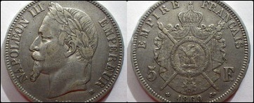 5 franaka,1869. , Napoleon III
