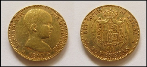 Zlatnik - 20 pesetas;Alfonso XIII