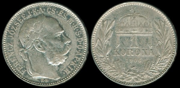 1 korona 1892.,1906. i 1913., Madžarska